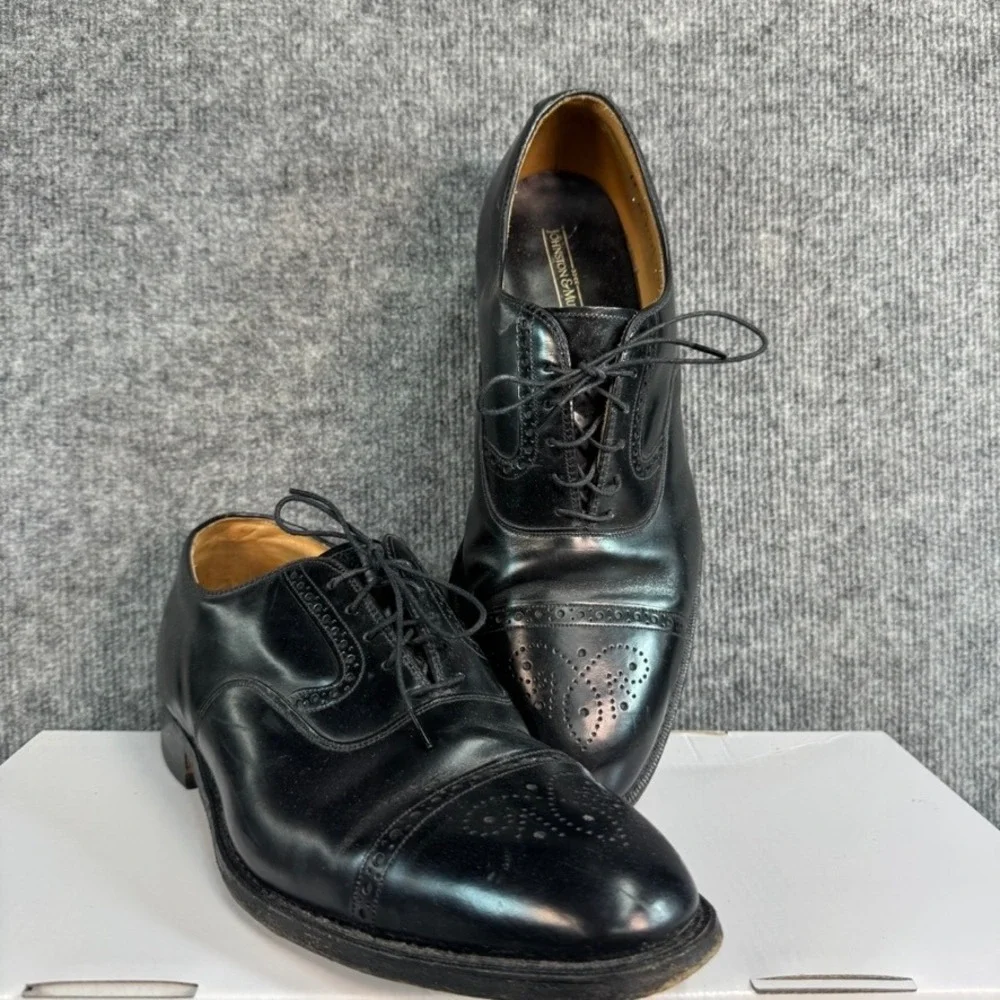 Johnston & Murphy Aristocraft Mens Black Leather Cap Toe Brogue Shoes USA 13
